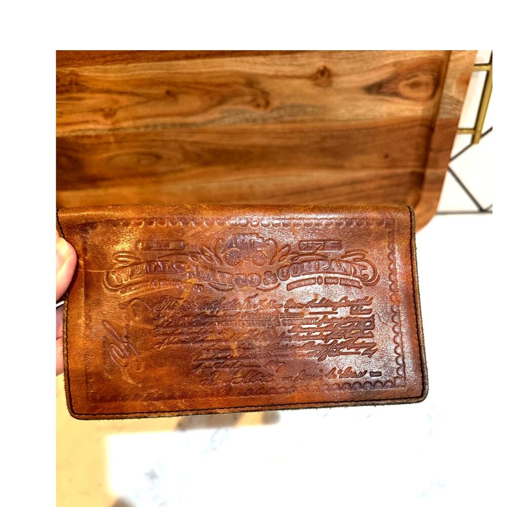 Vintage Wells Fargo Leather Stock Certificate Checkbook Cover Bill Fold Wallet